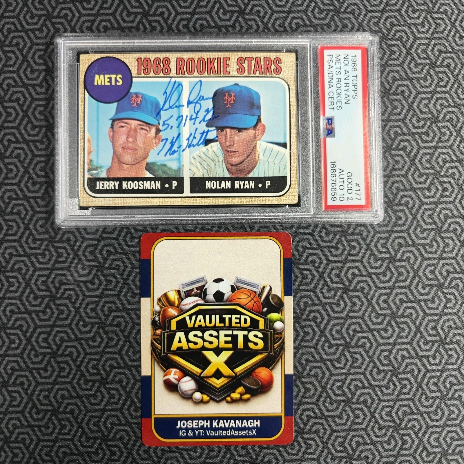 NOLAN RYAN #177 1968 Topps RC PSA/DNA PSA 2 AUTO 10 METS 5714 Ks Inscriptions