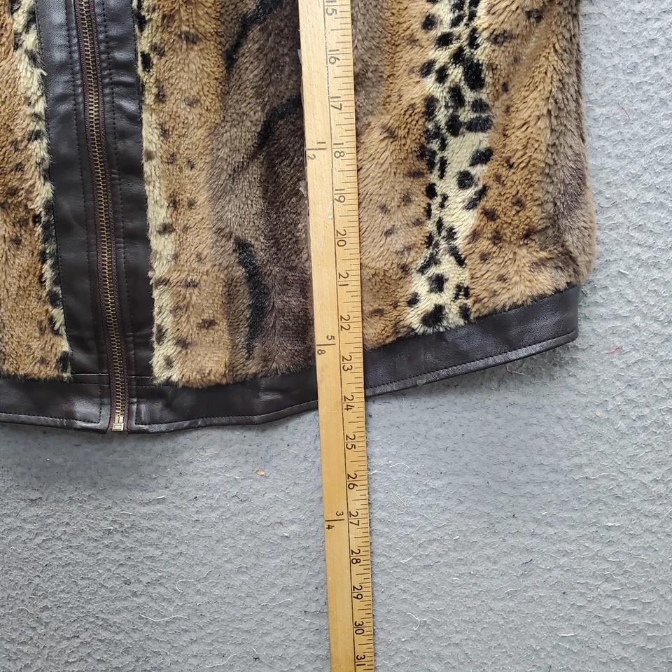Multiples Fleece Vest Womens XL Brown Leopard Print Faux Leather Trim Full Zip - Image 3 of 4