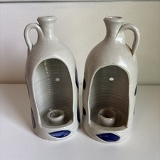 WIlliamsburg pottery Salt Glaze Cobalt Blue & Gray Jug Candle Holder