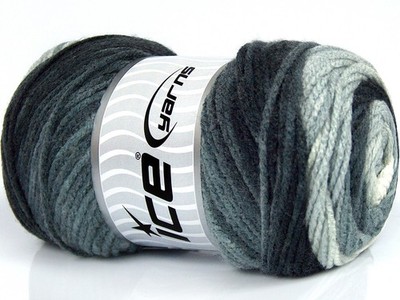 Grey Black White Ambiance 77409 Ice Yarns Worsted Striping Acrylic 100g 218y