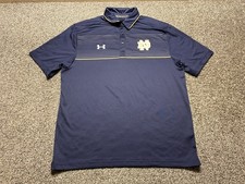 Notre Dame Fighting Irish Under Armour Polo Mens Medium Navy Striped Golf Shirt