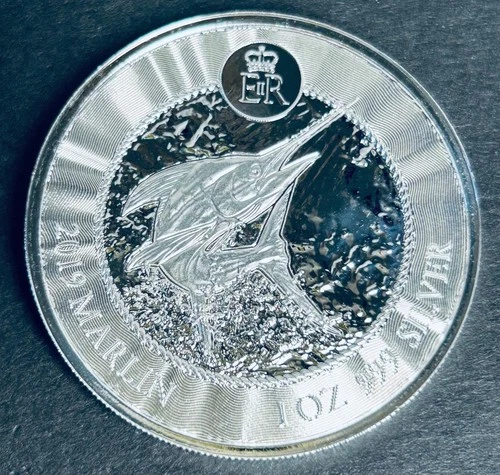 2019 Silver Proof 1 T Oz  Marlin Grand Cayman Islands $1 Dollar .999 BU Capsule