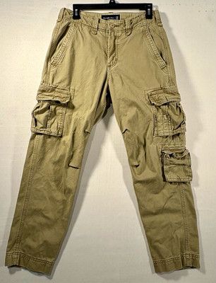 Y2K Abercrombie & Fitch Men's Beige Cargo Pants Loose Straight Twill Cotton W28