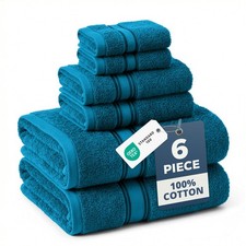 6 PCS Bath Towel Set 100 Cotton QuickDry Absorbent Zero Twist Sea Port