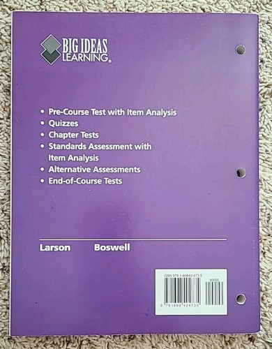 BIG IDEAS MATH Algebra 1 Common Core Assessment Book ISBN 9781608404735 Unused - Picture 2 of 6