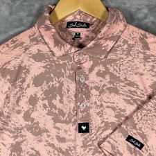 Bad Birdie Golf Polo Shirt Men's Medium Pink Taupe Camo Print Short Sleeve
