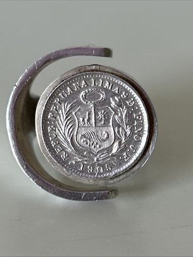 Antique Vintage 925 Sterling Silver Peru Coin 1905 Ring 1905 - Picture 3 of 9