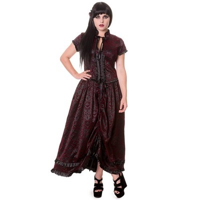 Banned Vintage Steampunk Victorian Gothic Kleid Maxikleid - Ivy Pattern Samt