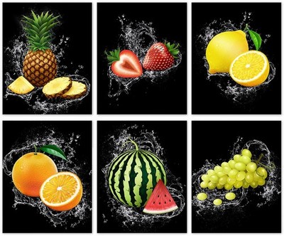 Modern Fruit Wall Art Kitchen Wall Decor, Strawberries Lemon Orange Pineapple...