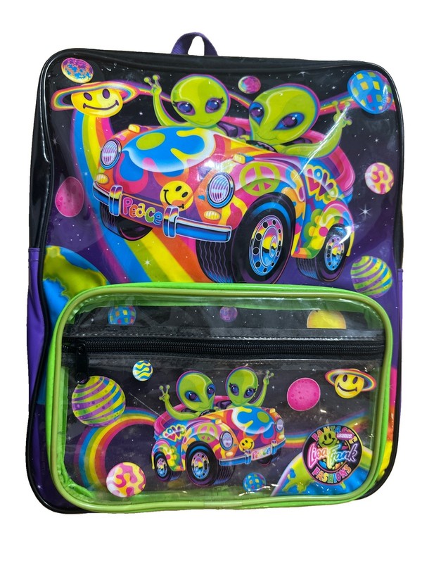 Lisa Frank Vtg Alien zoomer & zorbit Y2K backpack Book Bag Peace School Pencil