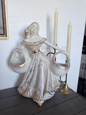 Royal Haeger Ceramic Planter Gypsy Woman Carrying 2 Baskets 22k Gold Tweed 16.5