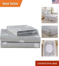 Kids Sports Sheet Set Baseball Microfiber Full Size 4 Pieces Gray White