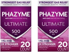 Phazyme Ultimate Gas Bloating Relief Works in Minutes 20 Count (Pack of 2)