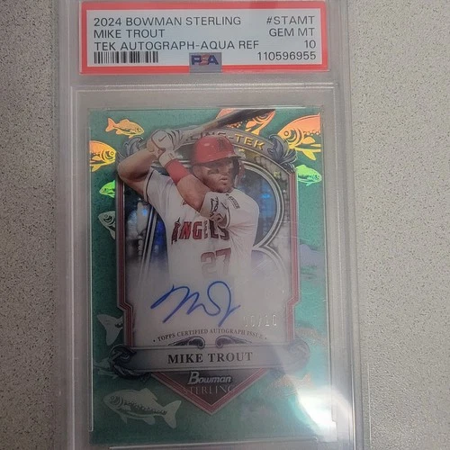 2024 Bowman Sterling Sterling Mike Trout Tek Autograph Aqua Ref /10