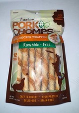 Premium Pork Chomps Real Chicken Wrapped, 12 ct, Rawhide Free