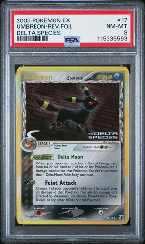 PSA 8 Umbreon #17 Reverse Holo 2005 Pokemon EX Delta Species