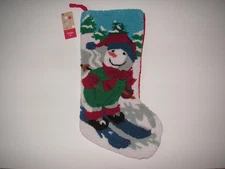 Macy's Holiday Lane Hooked Loop 18" Snowman Skiing Stocking