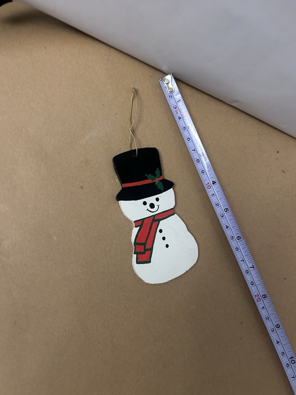 VTG Christmas Ornament Wooden Snowman black Hat