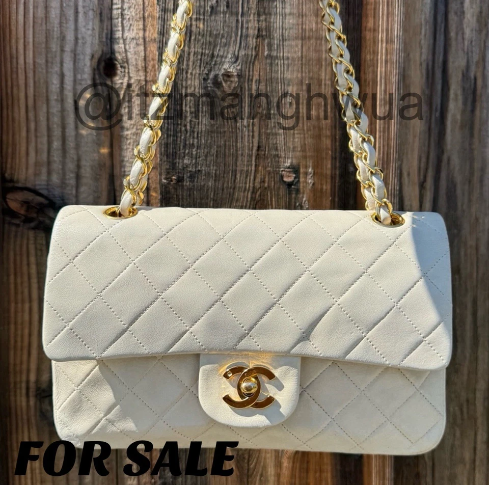Authentic CHANEL Classic Lambskin Small Shoulder Bag White With Gold Hardware - Image 2 of 4