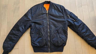 ALPHA INDUSTRIES MA-1 FLIGHT BOMBER JACKET - Sz Large (SLIM FIT) - Navy - EUC