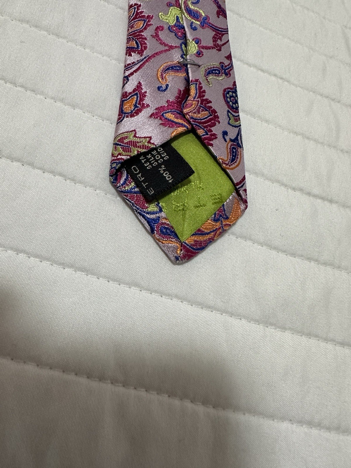 ETRO Pink Purple Orange & Lime Green Paisley Flower Print Silk Neck Tie Mint!