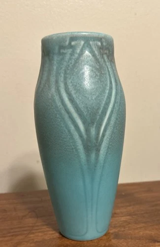 Antique Rookwood 7"  Incised Pottery Vase 1927 Matte Green/Turquoise # 2121 Ex.