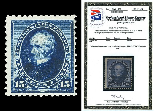 Scott 227 1890 15c Clay Mint F-VF OG LH Reperforated at Top with PSE CERT - Picture 1 of 2