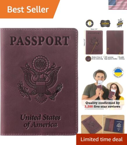 Funda delgada de cuero para pasaporte - Elegante protector de pasaporte de EE. UU. para hombres y mujeres