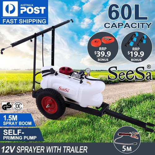 SeeSa 60L Weed Sprayer Spot Sprayer ATV w/ Trailer Garden Spray 1.5M Boom 12V