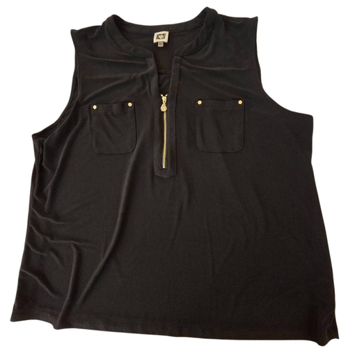 Anne Klein Damen ärmellose Bluse mit Schlitz und Frontreißverschluss Goldreißverschluss schwarz Größe 2XL - Bild 11 von 11