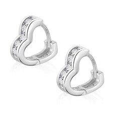 925 Sterling Silver Heart Earrings Small Hoop Earrings for Women Cubic Zircon...