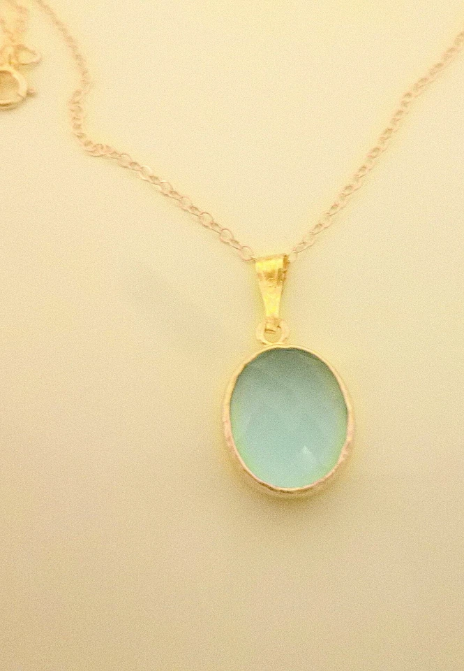 Cadena sólida de oro de 14 K de 18" o 20" pulgadas con piedra aguamarina ovalada de 3,5 quilates A+++ Foto 2 de 4