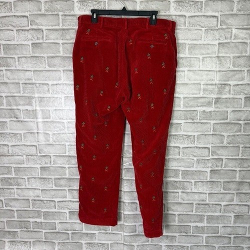 VTG Polo Ralph Lauren 90s Red Corduroy Embroidered Crest logo Pants Mens 34 x 30 - Picture 3 of 10
