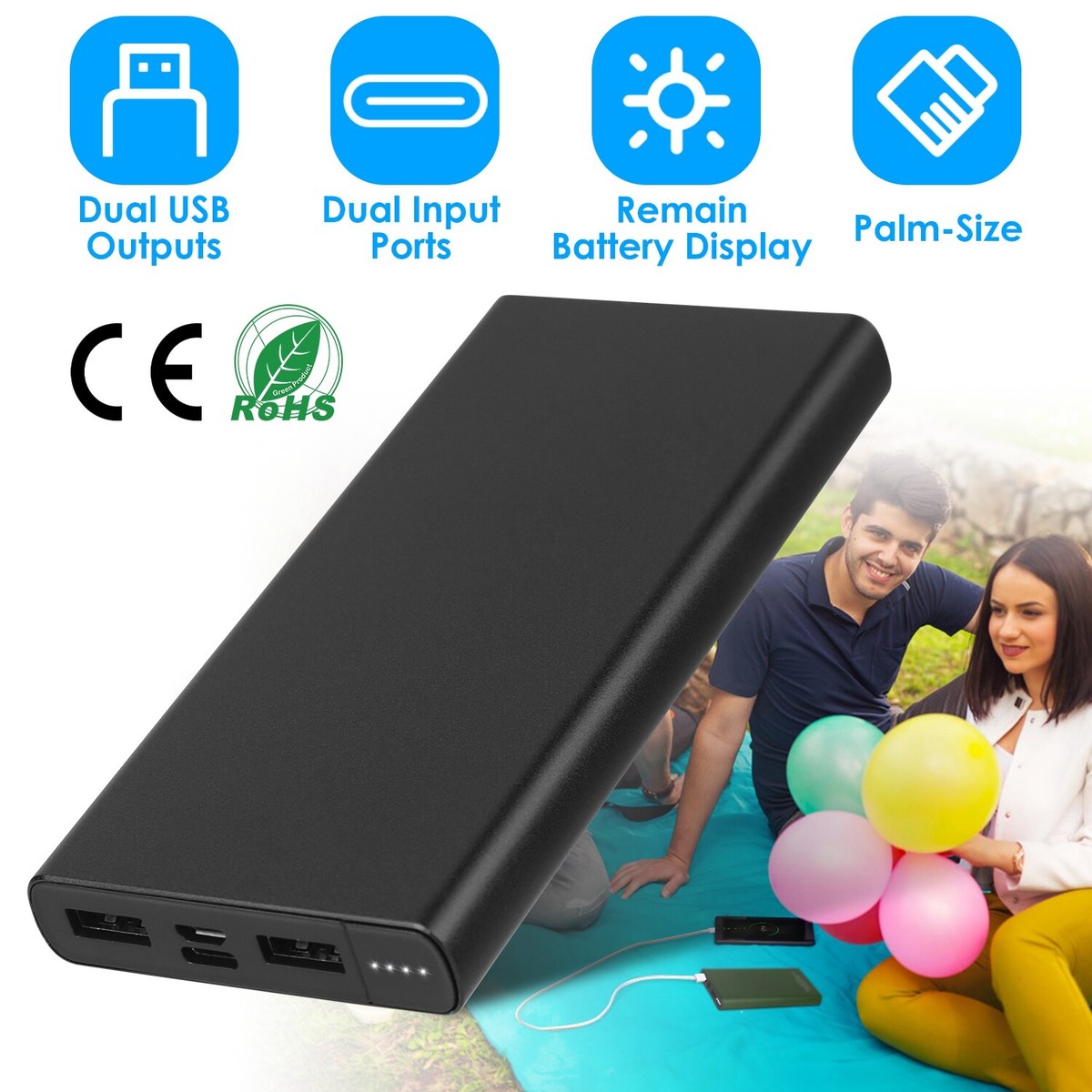 Portable Charger Power Bank 20000mAh 2 USB Port for iPhone Android Phones USB C