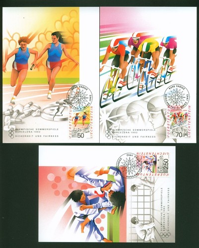 1992 LIECHTENSTEIN MAXIMUM KARTEN NR.107 SET 3 CARTOLINE OLIMPIADI 1992