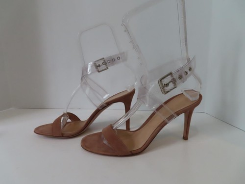 NWOB Gianvito Rossi Beige Suede/Clear Strappy PVC Heels/Shoes EUR 38.5/US 8.5 - Picture 5 of 9