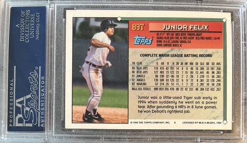 1994 Topps Traded #89 Junior Felix PSA 9 MINT Detroit Tigers - Picture 2 of 2