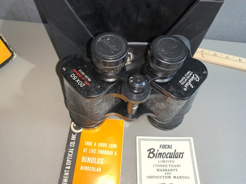 VINTAGE BINOLUX 20X50 BINOCULARS W/ CASE JAPAN IN ORIGINAL BOX MANUAL - Picture 8 of 11