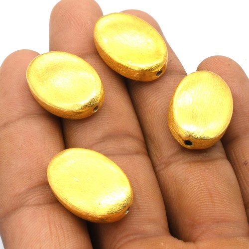 6 PCS 24X16X8MM OVAL SPACER BRUSHED BEAD 18K GOLD PLATED - Picture 2 of 6