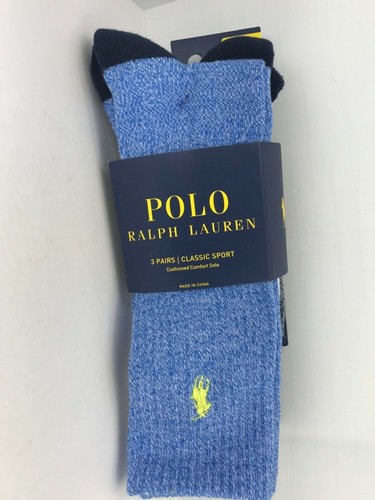Men's POLO Ralph Lauren Socks, Blue White Crew Socks, 3 Pair, $36 MSRP 🎾 🎒 - Picture 1 of 12
