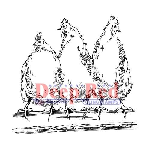 Deep Red Stamps Hens Rubber Cling Stamp - Picture 1 of 3