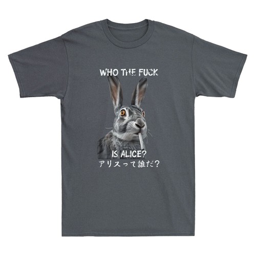 Who The Fvck Is Alice Funny Rabbit Smoking Japanese Art Quote Men's T-Shirt Tee - Picture 6 of 8