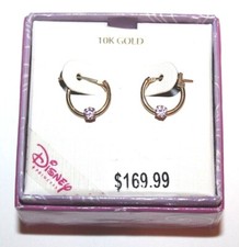 Disney Princess 10K Gold 3mm Pink Cubic Zirconia Baby Hoop Earrings