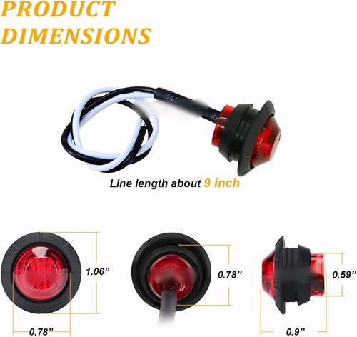 20pcs Red 3/4" Round LED Car Side Marker Clearance Indicators Underglow Lights - 第 9/13 張圖片
