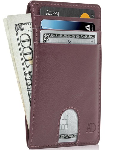 Leather Slim Minimalist Front Pocket Cardholder Wallets For Men RFID Blocking - Picture 64 of 105