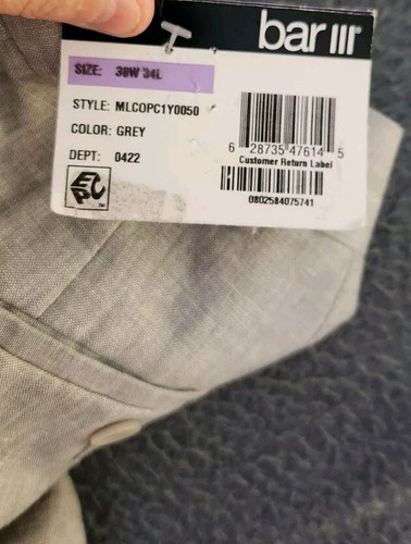 Bar III Men's 38x34 Dress Pants Slim Fit 100% Linen Flat Front Gray NEW - Picture 9 of 9