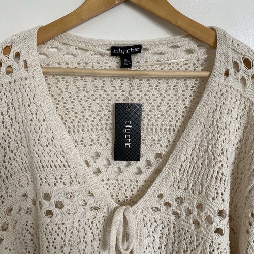 City Chic Top Crochet Love Size XL AU 22 Butter / Cream Colour Long Sleeve Boho - Picture 3 of 12