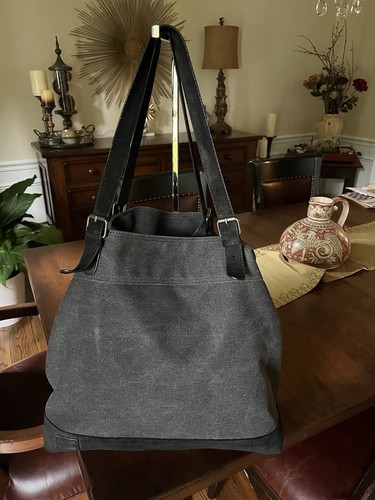 TOMS WOMENS ONE FOR ALL CANVAS & SUEDE LARGE ADJUSTABLE GRAY AND BLACK TOTE NWO - Picture 8 of 10