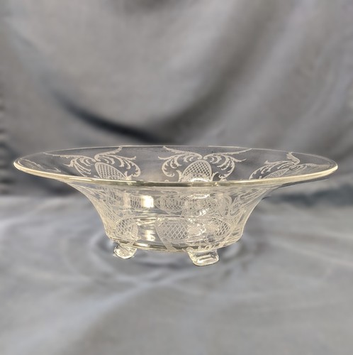 Rare Cambridge Glass Etch 740 4-Toed 12-in Clear Glass Bowl circa 1929 Beautiful - Picture 5 of 20