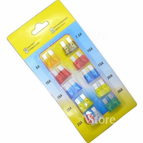 10 Fusibili Per Auto Moto Scooter Camper Lama Per Autovettura da 5A a 30A - Picture 1 of 2